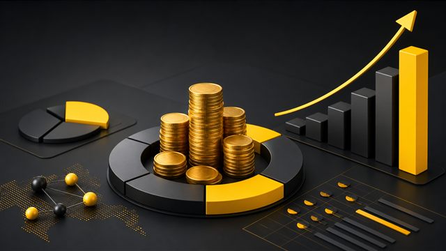 Investimento em anúncios representado por moedas e gráficos de crescimento