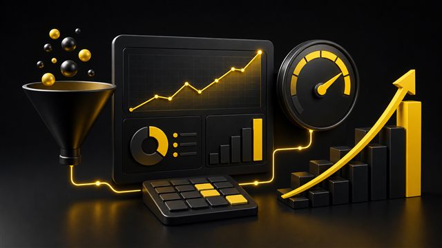 Painel de métricas com funil e gráficos de performance